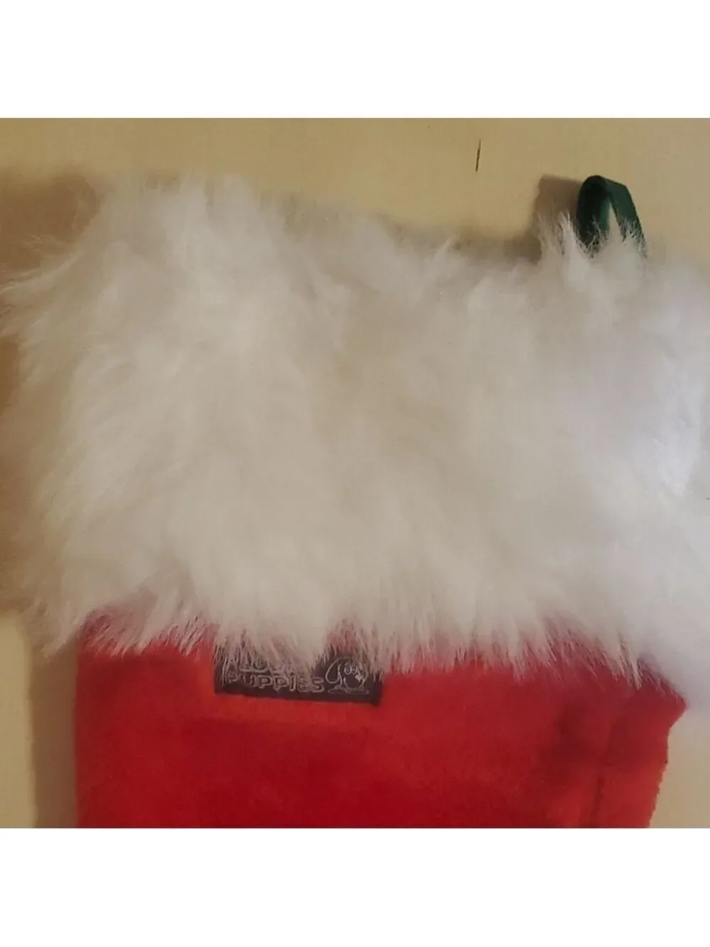 Dog Christmas stocking Plush Pet Dog Holiday Red Green Faux Fur Paw Shape